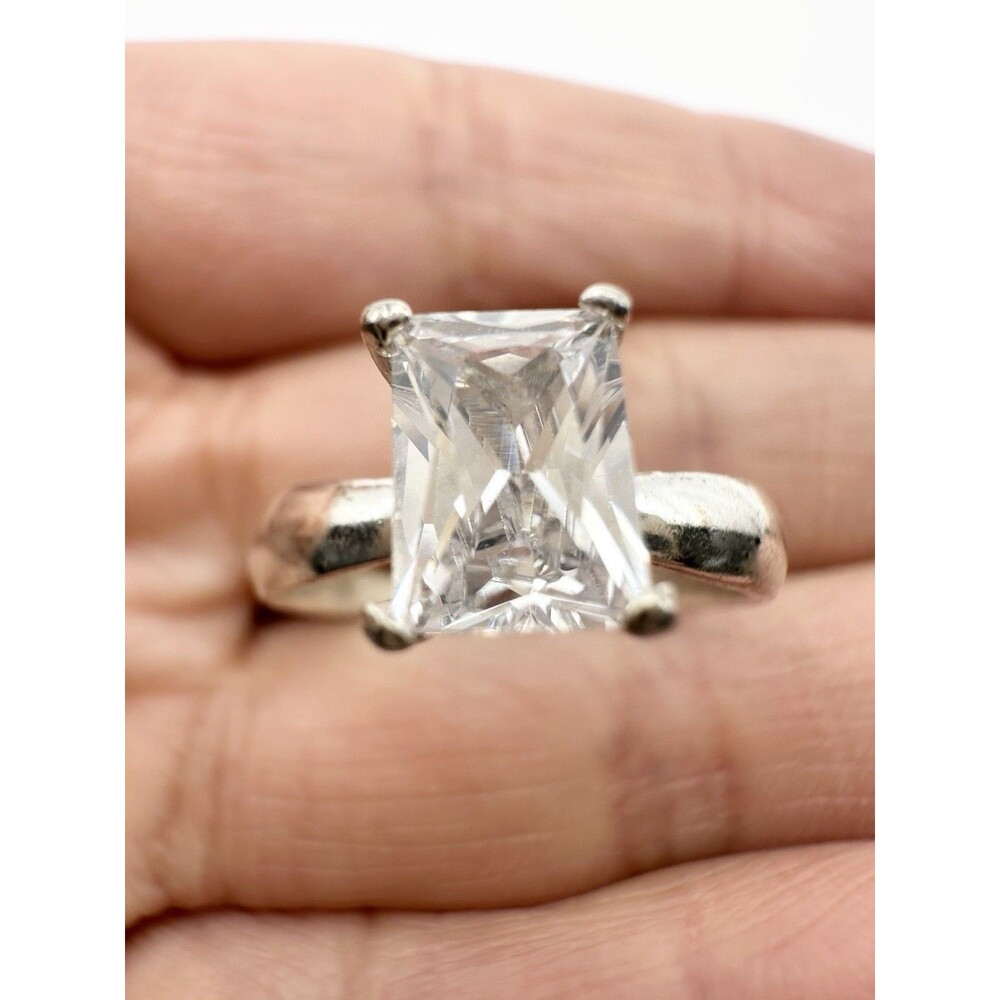 925 Sterling Silver Prong Set Engagement Ring Size 6.75